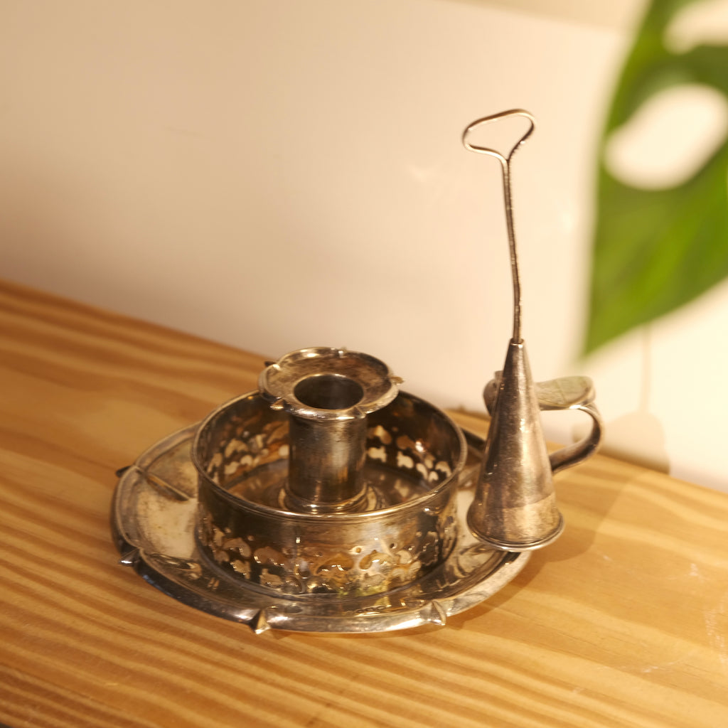 雕花銀製手持式燭台｜附滅燭鈴