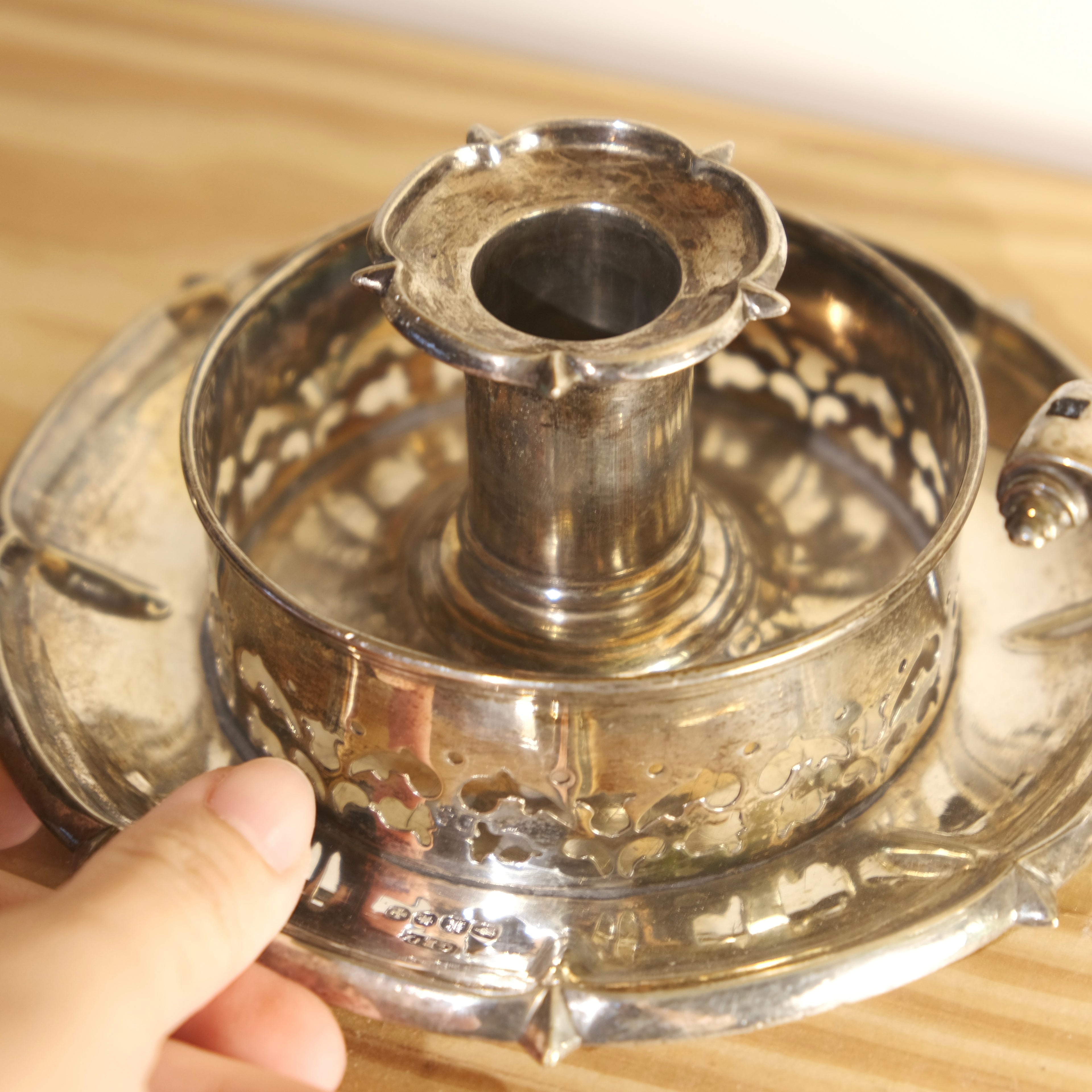 雕花銀製手持式燭台｜附滅燭鈴