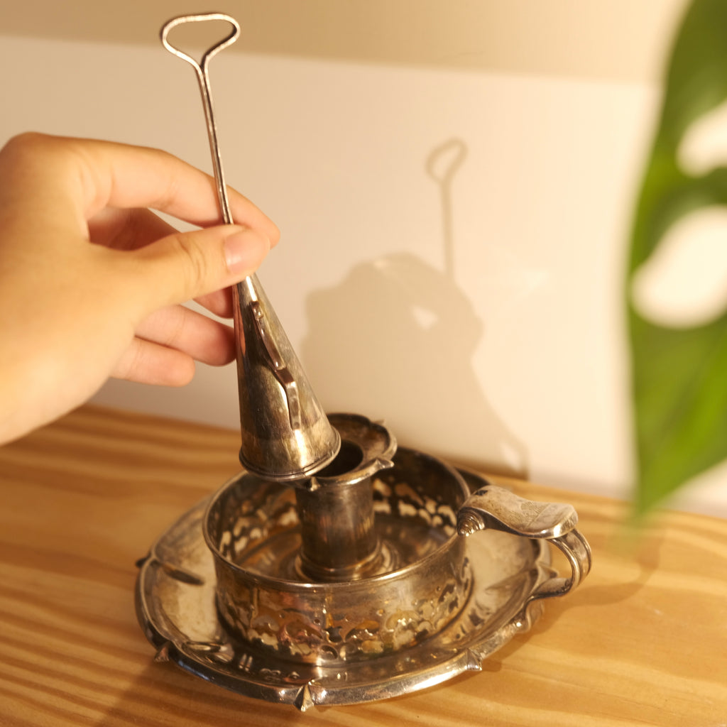 雕花銀製手持式燭台｜附滅燭鈴